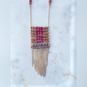 NWT Guess Boho gold chain necklace with bronze, mustard and ruby color beads.
